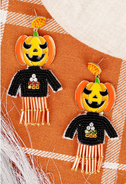 Jack-O-Lantern Scarecrow Bead Earrings - Halloween